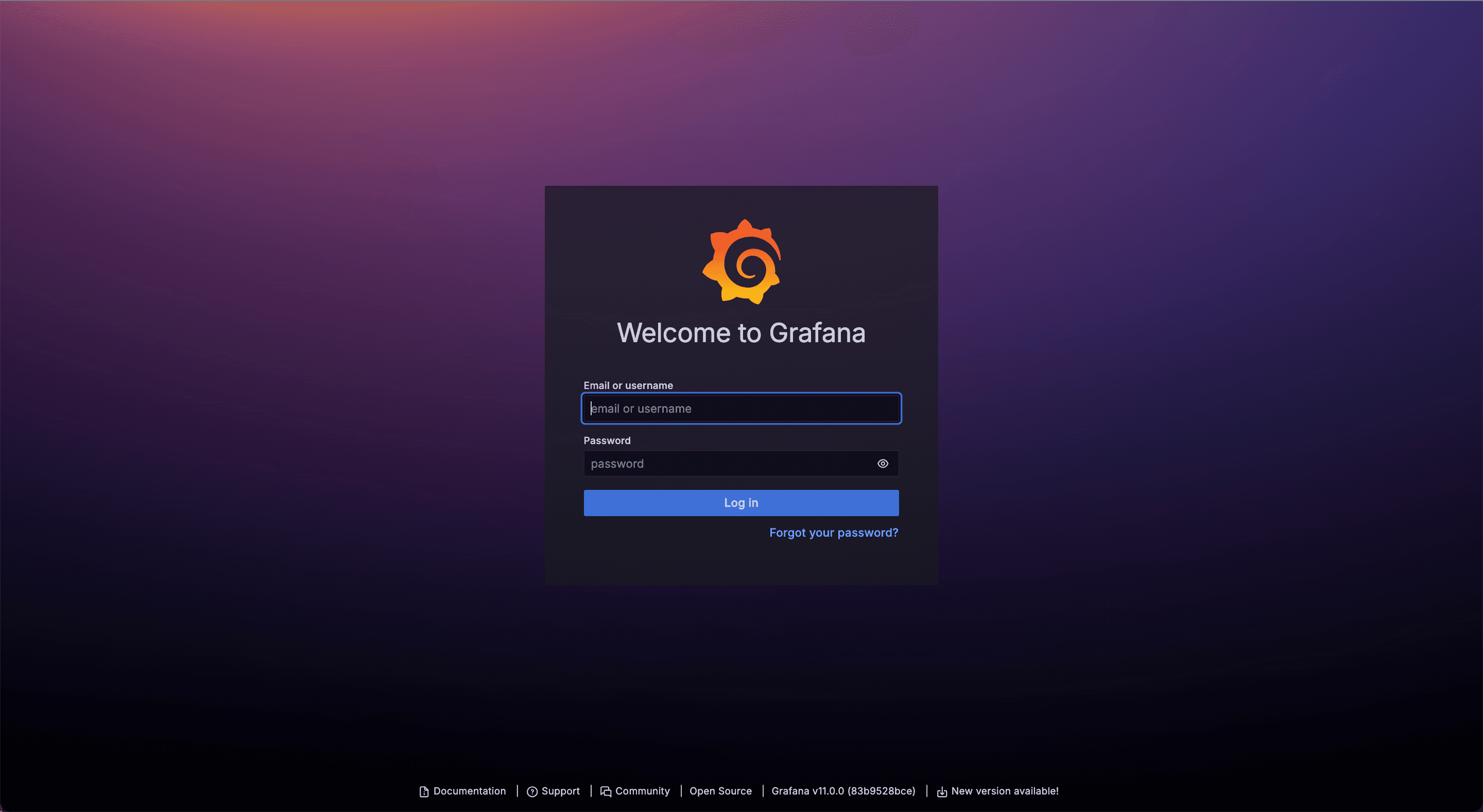 Log in to Grafana