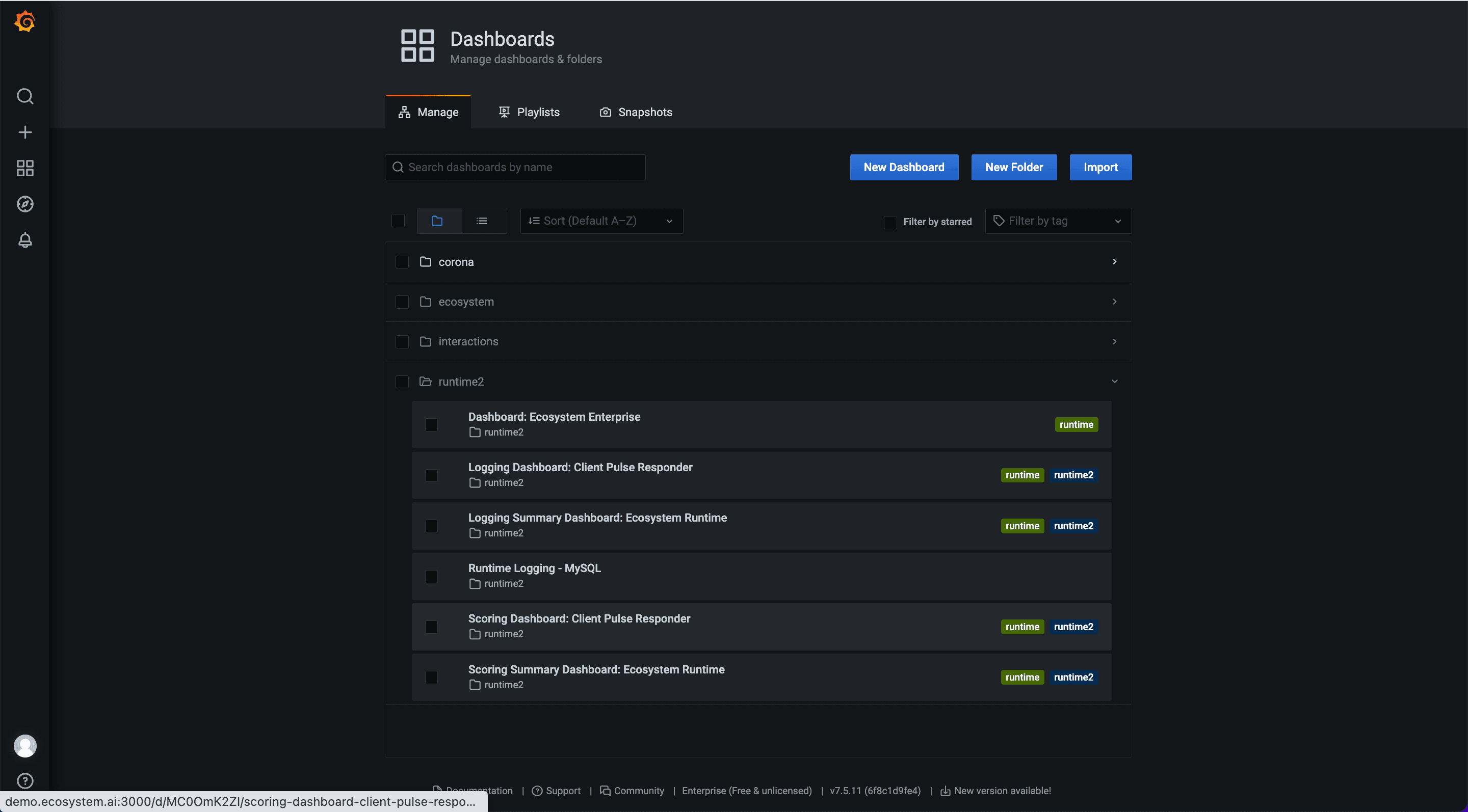 Manage dashboards list