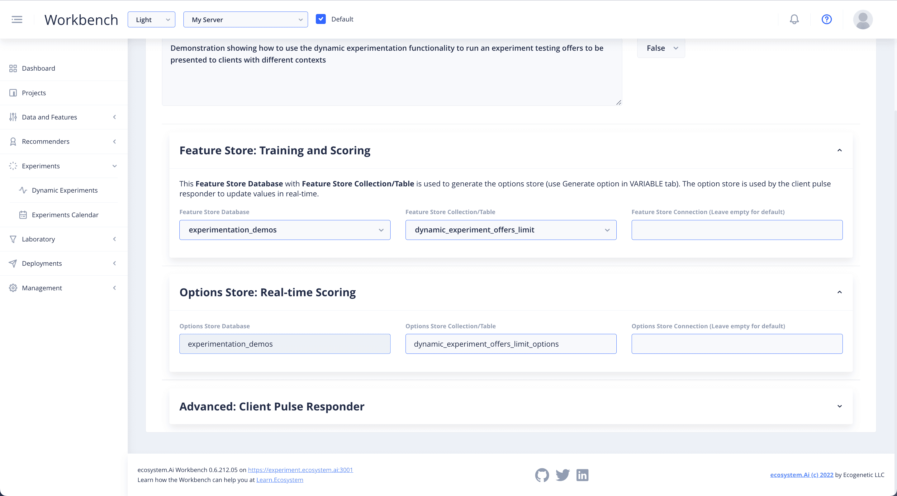 Options store: real-time scoring