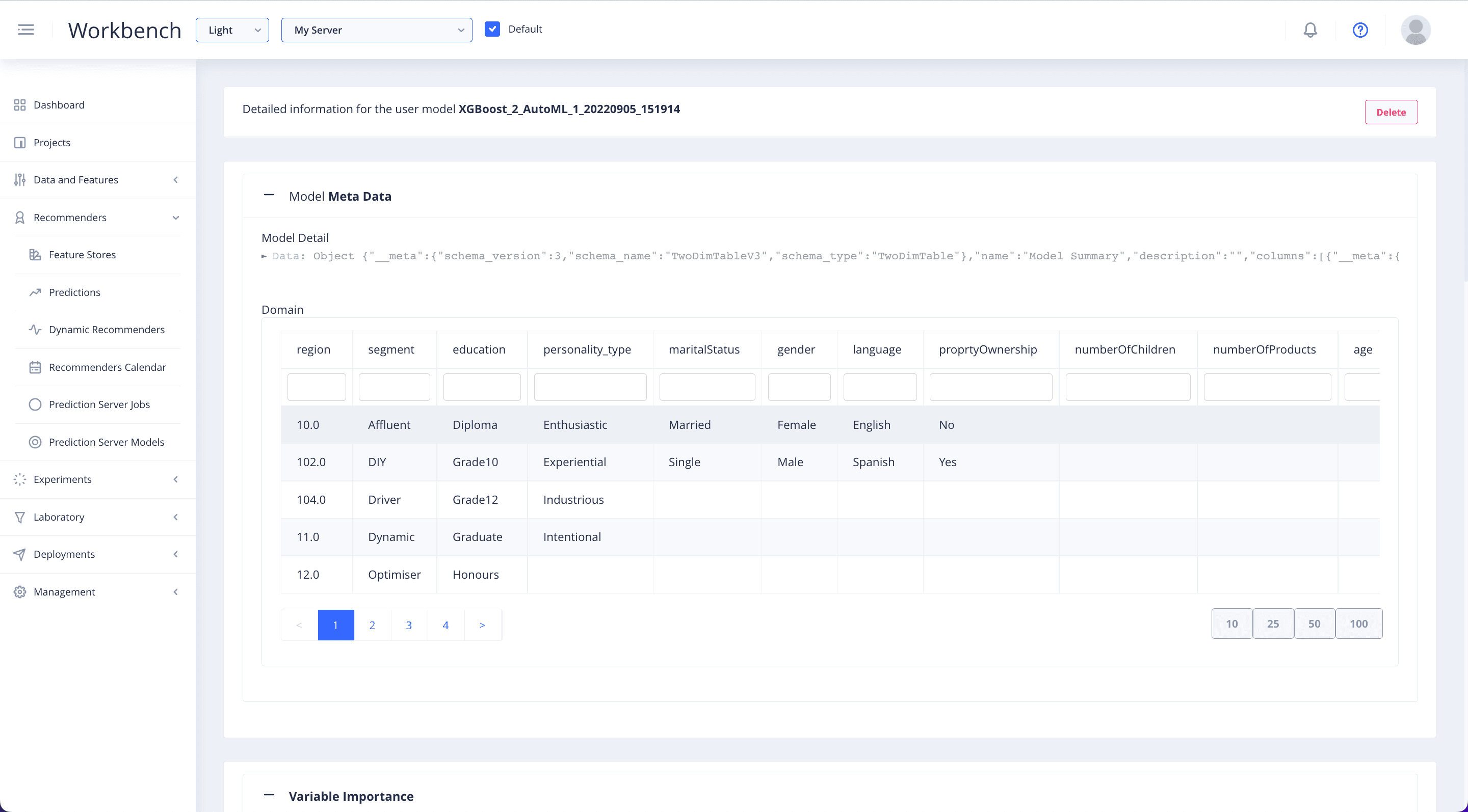 Model metrics