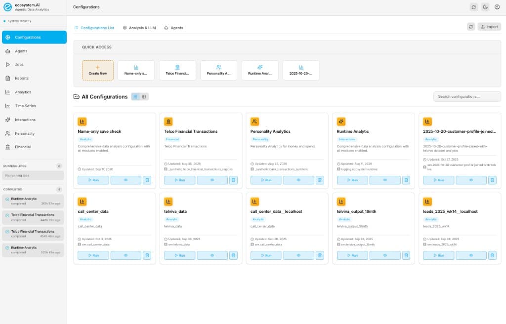 Configurations list — Analytic, Financial, Personality, and Interactions