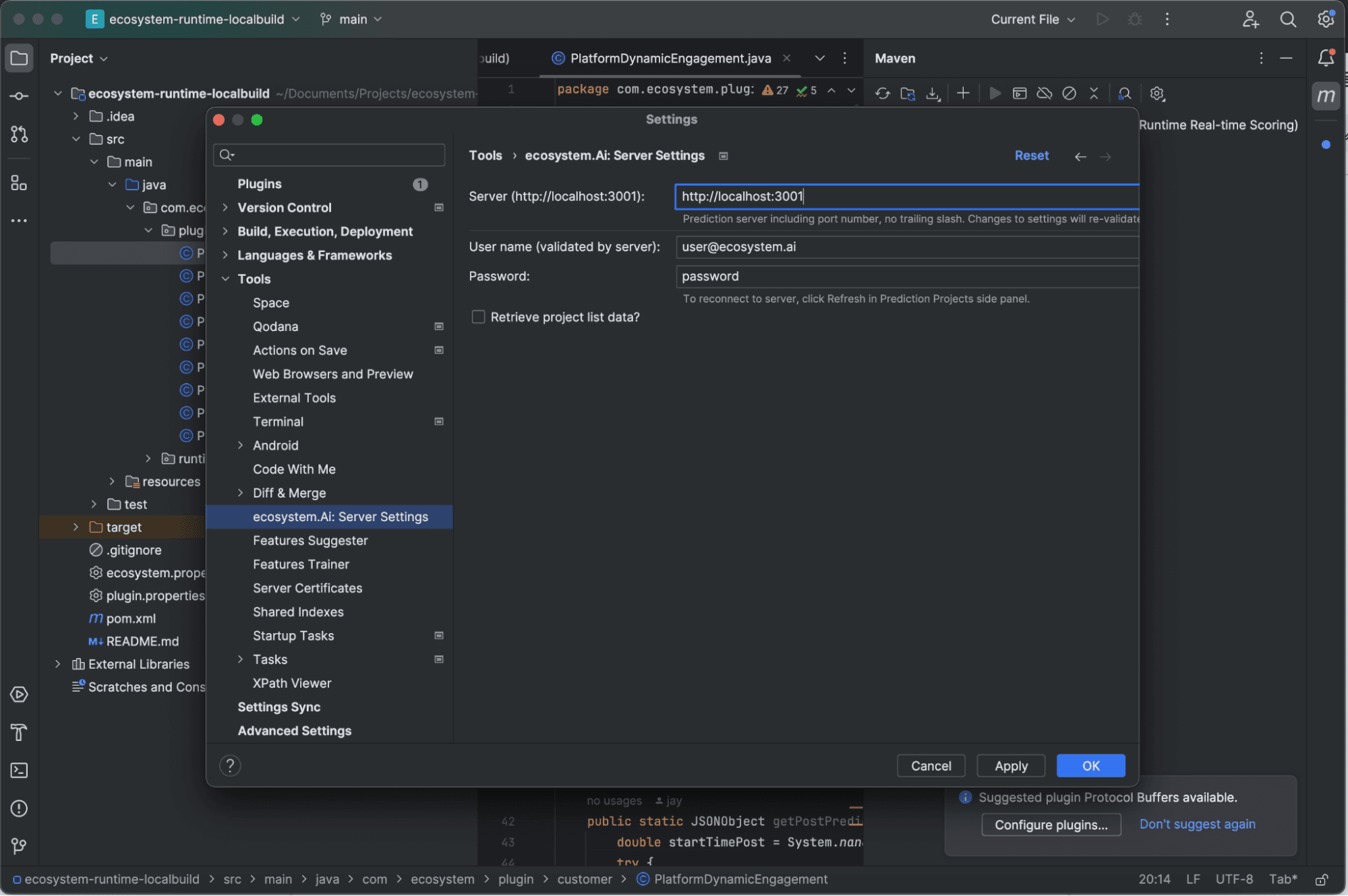 Configure the ecosystem.Ai plugin