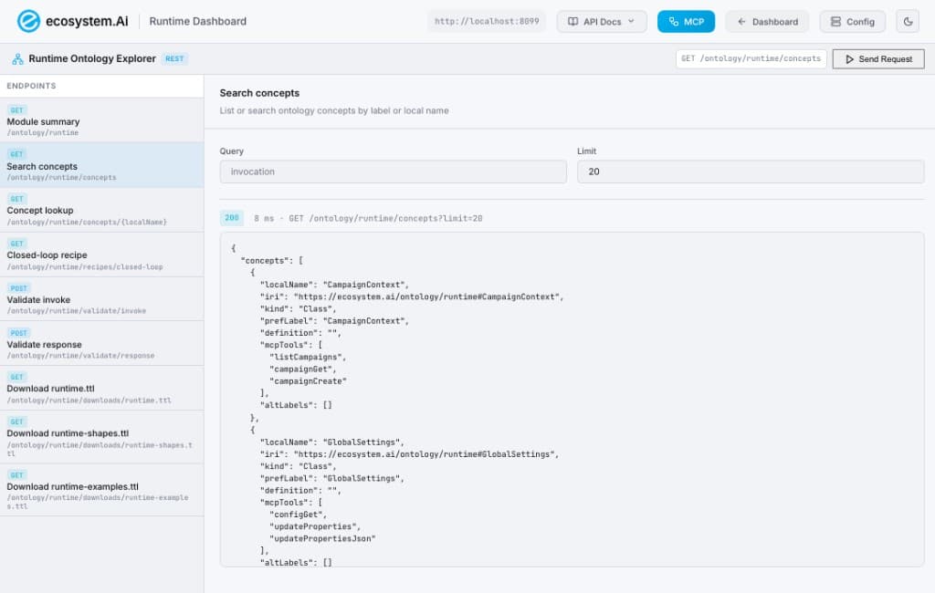 Runtime Ontology Explorer — search concepts and related MCP tools